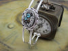 Steampunk Bracelet - In the Works - Steampunk watch parts cuff - Aquamarine bracelet - Repurposed - Steampunk jewelry - March Birthday
