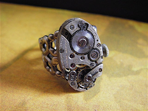 Steampunk Ring - Back in time XI- Repurposed jewlery