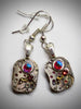 Steampunk watch earrings - Almost Time  - Steampunk Earrings - Fuschia shimmer Swarovski Crystals - Repurposed art