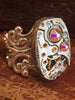 Back in time XI- Steampunk Ring - Repurposed recycled beautiful timepiece watch movement ring Borealis Swarovski crystals