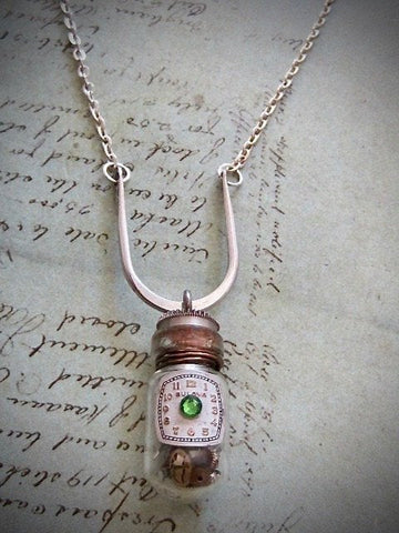 Steampunk pendant - Time in a Bottle - Steampunk Necklace - Steampunk jewelry made with real vintage watch and Pocket watch parts