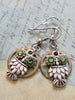 Steampunk owl earring - Steampunk earrings - Owls Emerald Swarovski Crystals