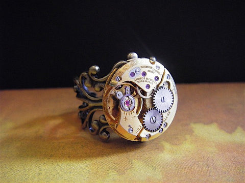 sphere- Steampunk Ring - Repurposed art