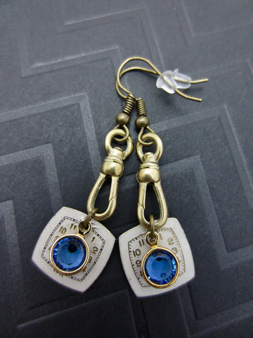 Steampunk Earrings with vintage Watch Dials, Faces Steampunk Earrings , Steampunk jewelry Sapphire Birthstone  Birthday gift