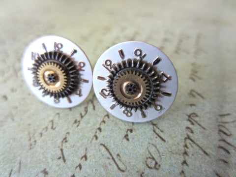 Steampunk Earrings with vintage Watch Dials, Faces Steampunk Earrings , Steampunk jewelry  Lightweight earrings Birthday gift