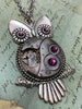 Steampunk Pendant - Who&#39;s Time - Steampunk Necklace - Owl pendant Swarovski crystals in Amethyst