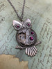 Steampunk Pendant - Who&#39;s Time - Steampunk Necklace - Owl pendant Swarovski crystals in Amethyst