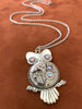 Steampunk Pendant - Who&#39;s Time - Steampunk Necklace - Owl pendant Swarovski crystals in Topaz shimmer