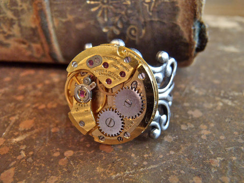 Steampunk Ring - Sphere - Steampunk jewelry made with real vintage watch movements