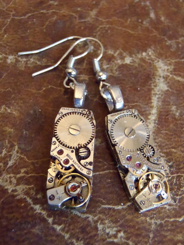 Steampunk Earrings - Steampunk jewelry made with real watch parts