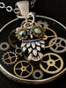 Steampunk Watch gears pendant - Owl with Borealis Green eyes - Steampunk Necklace - Repurposed art gift for her owl lover