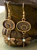 Dangle earrings set with Gold dragonfly’s - Steampunk Earrings - gift for her - Birthday gift - unique - one of a kind - with gears boho