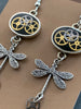 Dangle earrings set with Silver dragonfly’s - Steampunk Earrings - gift for her - Birthday gift - unique - one of a kind - with gears boho