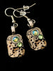 Steampunk earrings  Peridot shimmer Borealis Swarovski Crystals- Steampunk Earrings Vintage handmade watch parts jewelry