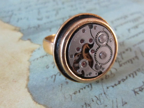 Steampunk ring - Sphere- Steampunk jewelry made with real vintage watch parts
