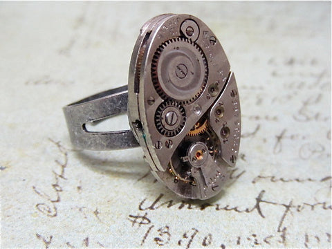 Steampunk Ring - Ovoid - Steampunk jewelry made with vintage watch parts