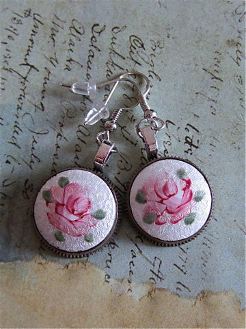 Steampunk Earrings - Remember -  Repurposed art made with Real Vintage porcelain inserts and pocket watch gears.