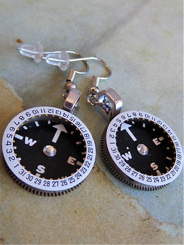 Steampunk earrings - Finding time - Made with real Pocket watch parts and vintage compass parts