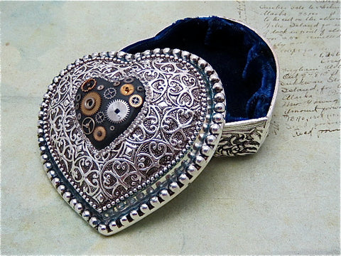 Steampunk Jewelry Box - Victorian Style - Velvet lined - Assamblage - Vintage Jewelry Box